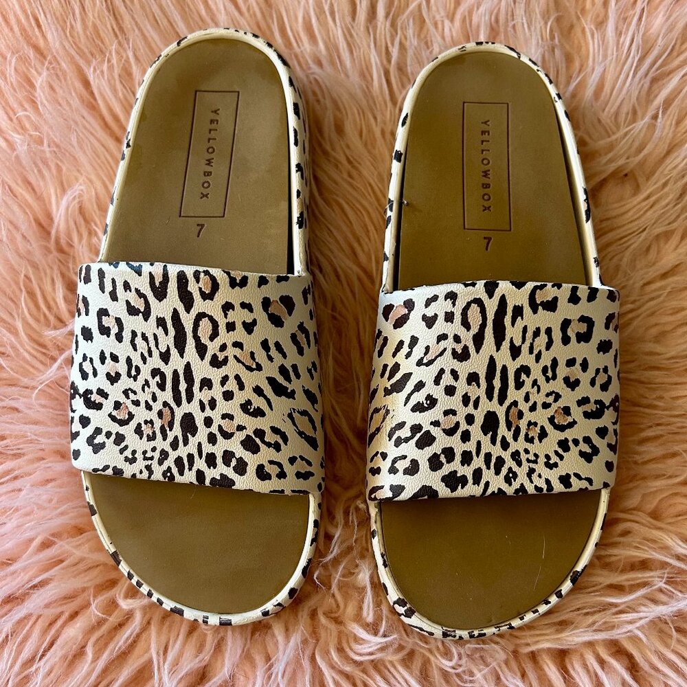 Yellow Box Cheetah Print Platform Slides Sz 7